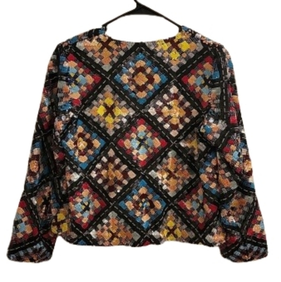 SÉZANE Ena Hand Beaded Embroidered Multi Color Geometric Pattern Jacket XS NWOT - Picture 9 of 13